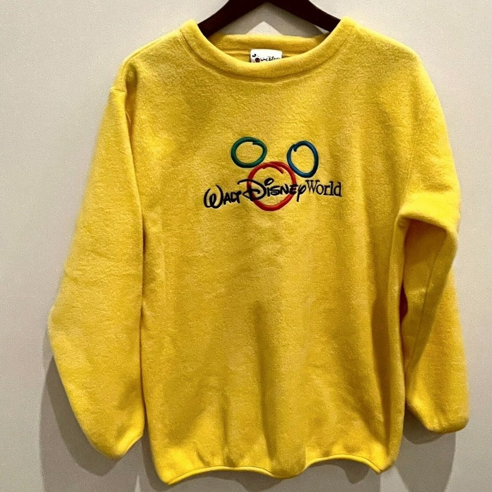 Vintage Walt Disney World Yellow Embroidered Logo Fleece Sweatshirt Womens Small
